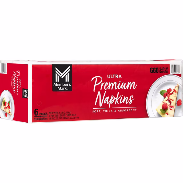 Member's Mark Ultra Premium 2-Ply White Napkins 6 pks., 110 napkins/pk. - Image 4