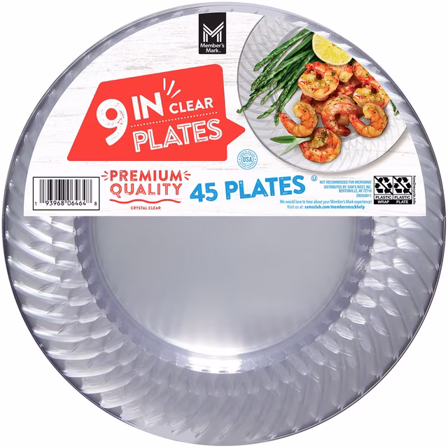 Member's Mark Clear Plastic Plates, 9" 45 ct.