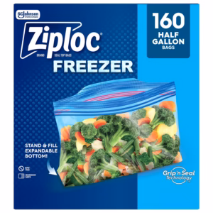 Ziploc Brand Half Gallon Freezer Storage Bags, Expandable Bottom, Grip ’n Seal Technology, 160 ct.