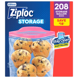 Ziploc Brand Gallon Storage Bags, Stay Open Design, Easy to Fill, 208 ct.