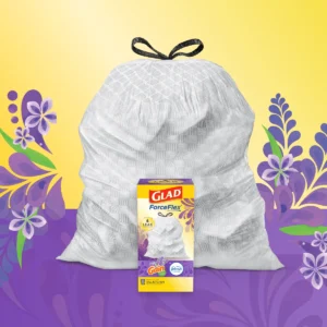 Glad ForceFlex MaxStrength Tall Kitchen Drawstring Trash Bags, Gain Lavender with Febreze, 13 Gallon, 120 ct.