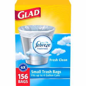 Glad Small Twist-Tie White Trash Bags, Fresh Clean Scent with Febreze Freshness, 4 gal., 156 ct.