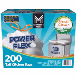 Member's Mark Power Flex 13-Gallon Tall Kitchen Trash Bags, Fresh Scent, 200 ct.