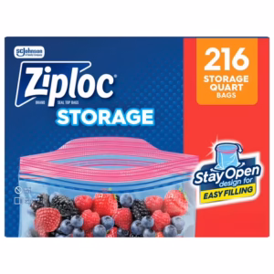 Ziploc Brand Quart Storage Bags, Stay Open Design, Easy to Fill, 216 ct.