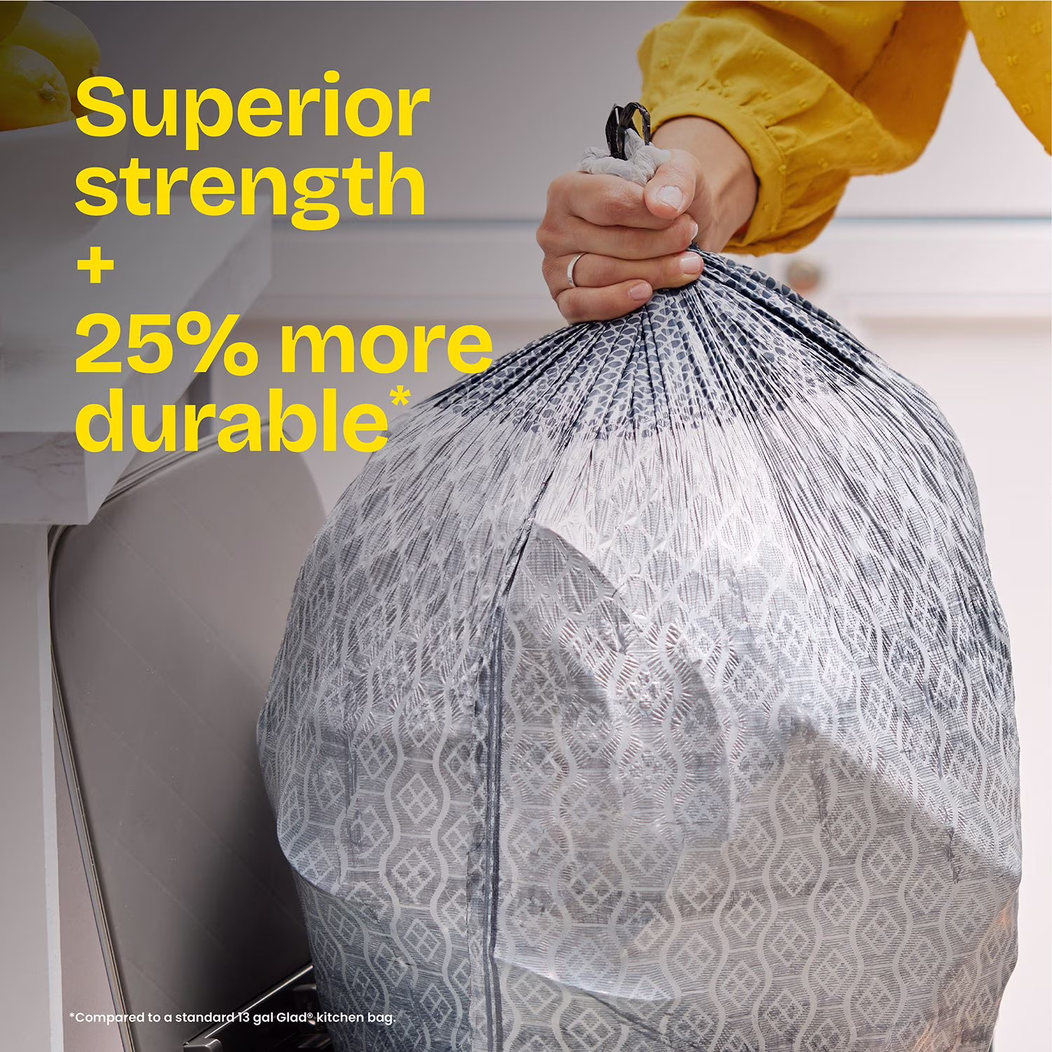 Glad ForceFlex MaxStrength with Clorox Tall Kitchen Drawstring Trash Bags, Lemon Fresh Scent, 13 Gallon, 120 ct. - Image 2