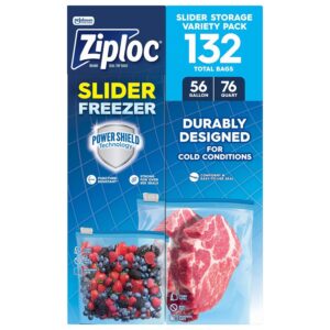 Ziploc Gallon/Quart Freezer Slider Bags, Power Shield, 132 ct.