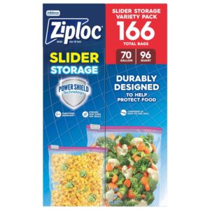 Ziploc Gallon/Quart Storage Slider Bags, Power Shield, 166 ct.