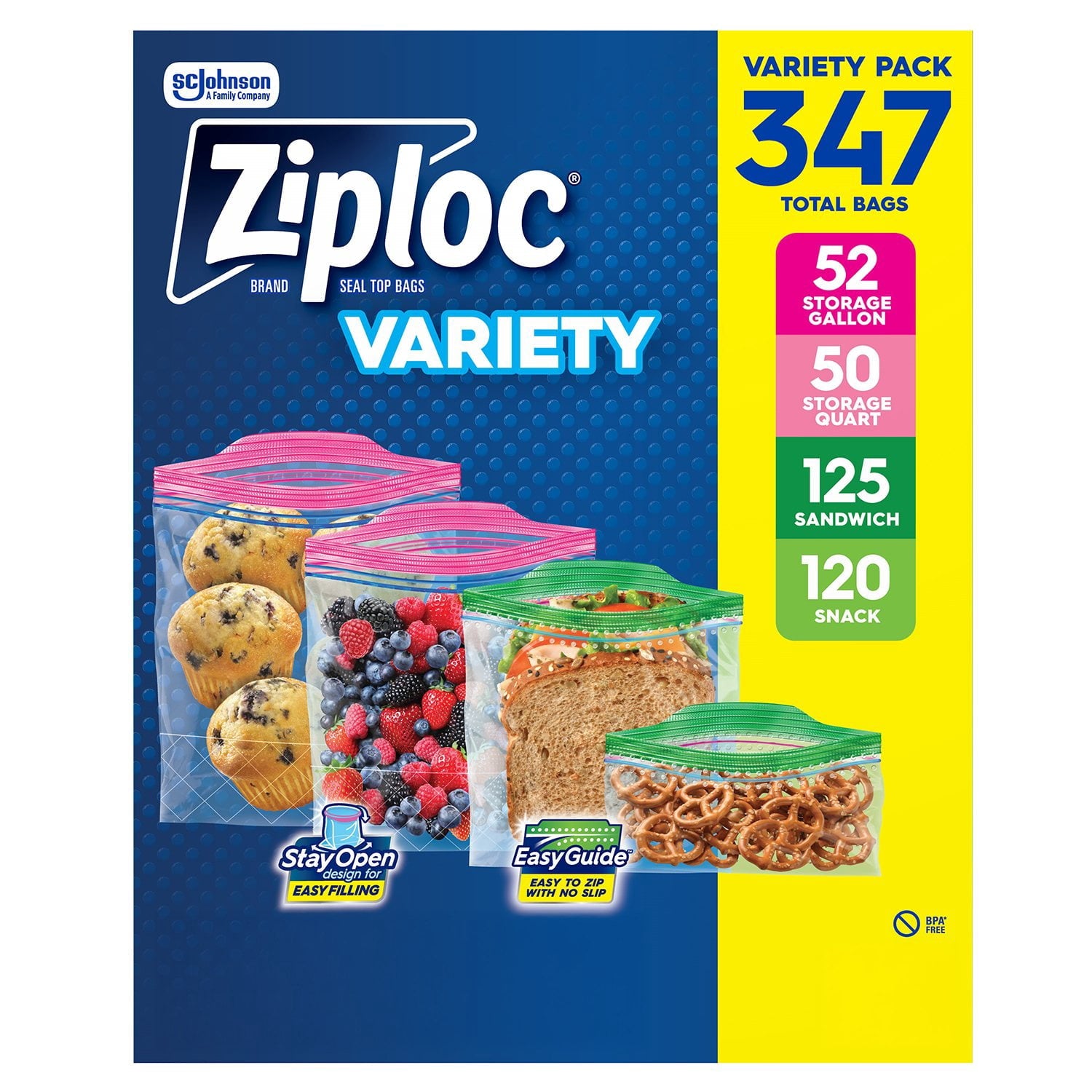 Ziploc Gallon/Quart Storage and Sandwich/Snack Bags Variety Pack, 347 ct.